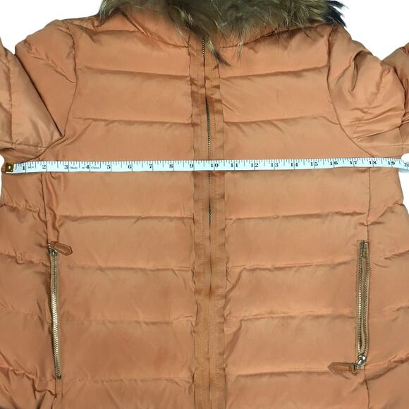 Carry Me Puffer Coat Orange Full Zip Long Sleeve Faux Fur Trim Jacket Women's M - Picture 5 of 14